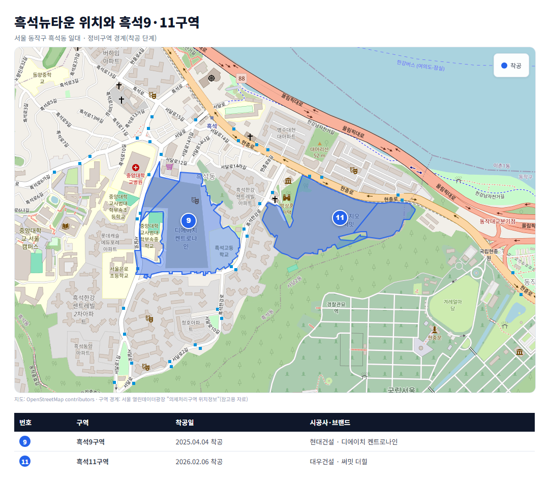 흑석뉴타운 흑석9구역 흑석11구역 위치도