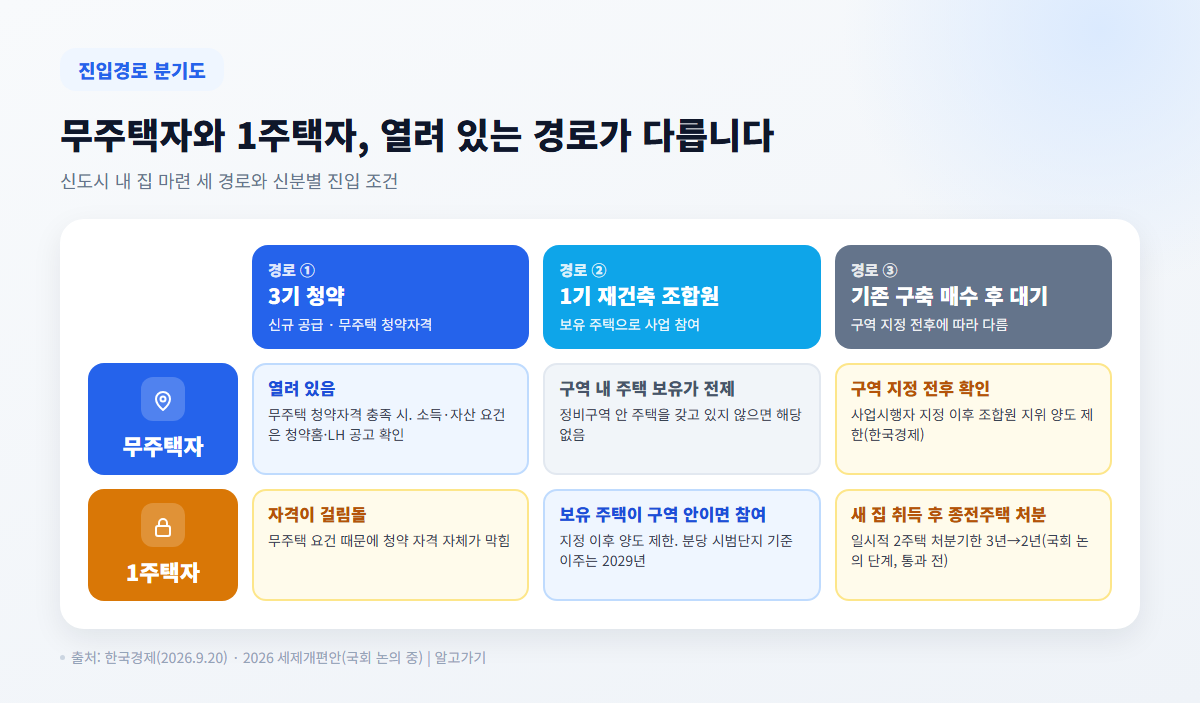 무주택자와 1주택자에게 열려 있는 신도시 내 집 마련 경로 분기도